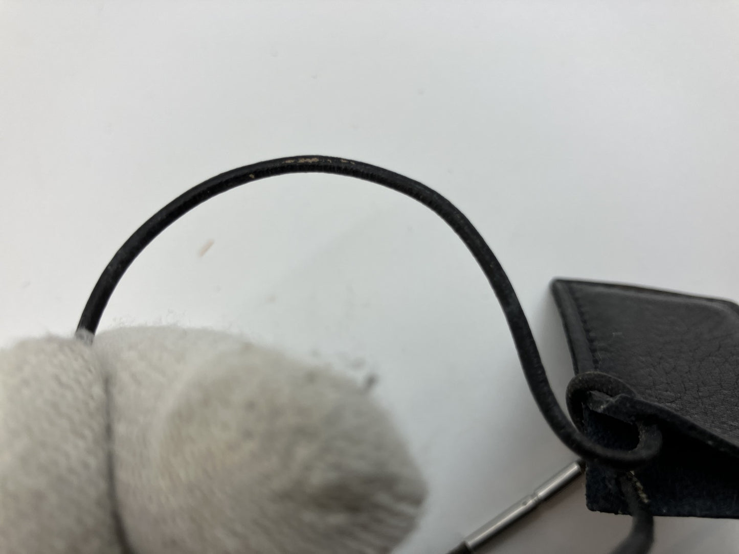 HERMES Symbol Pair Necklace 2000 Silver-Tone Metal Top 4×2cm Black Leather Cord with Box