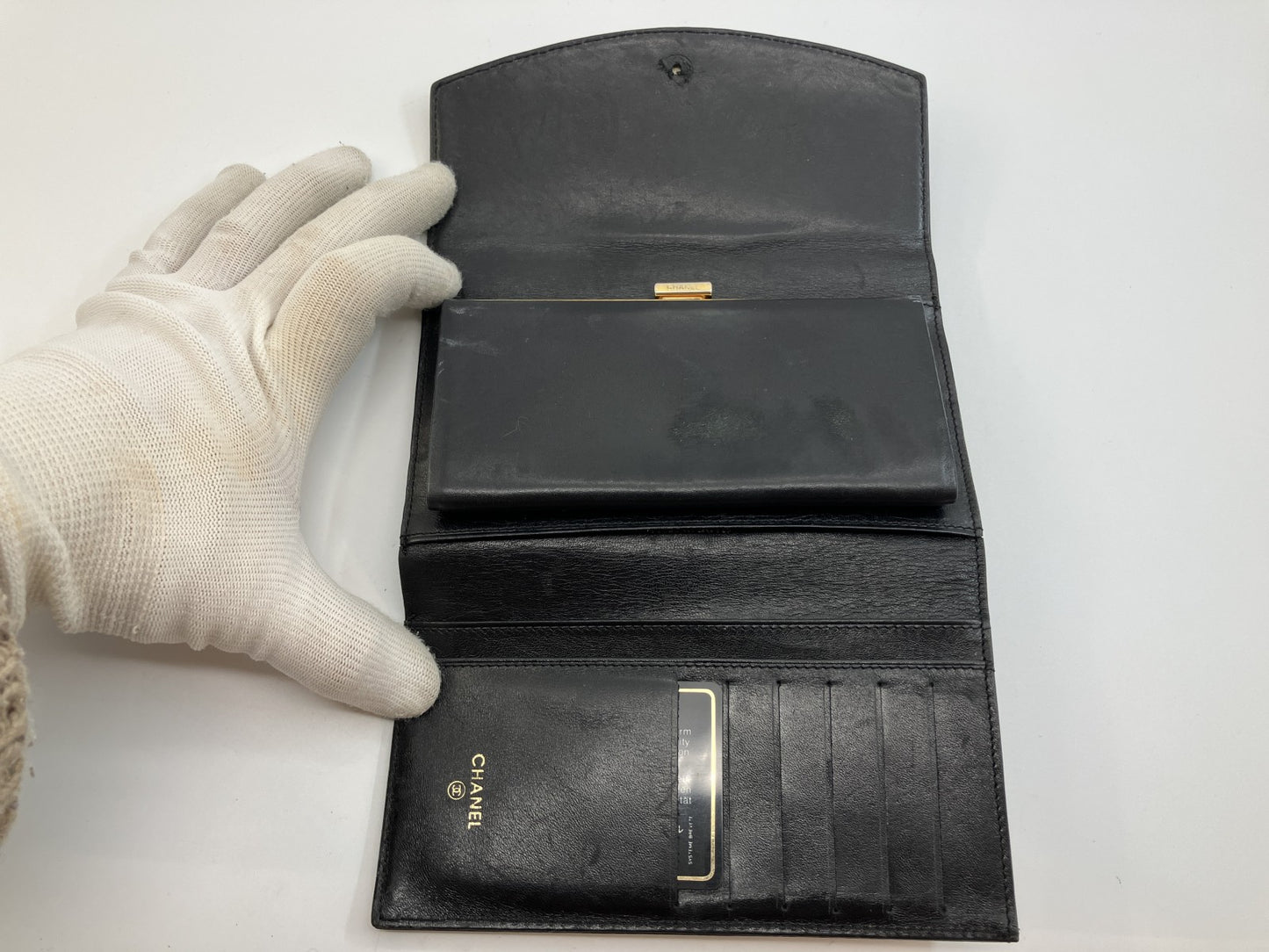 CHANEL Coco Mark Long Wallet Black Caviar Leather 18.5×10.5cm w/ Card – Snap Missing