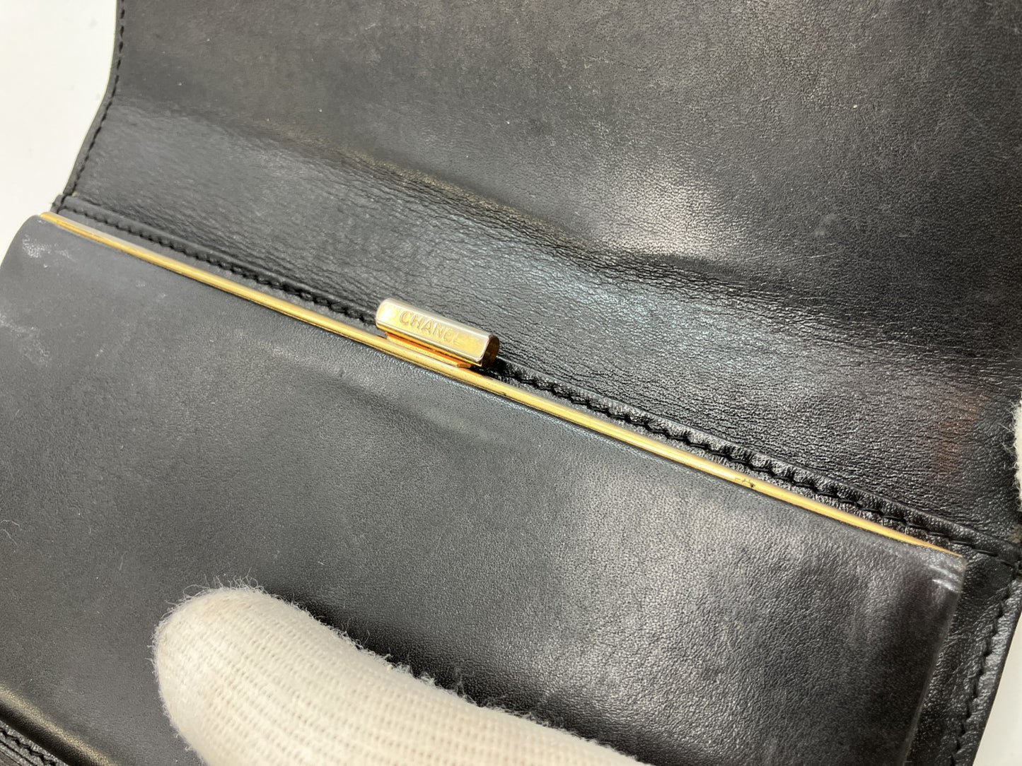 CHANEL Coco Mark Long Wallet Black Caviar Leather 18.5×10.5cm w/ Card – Snap Missing