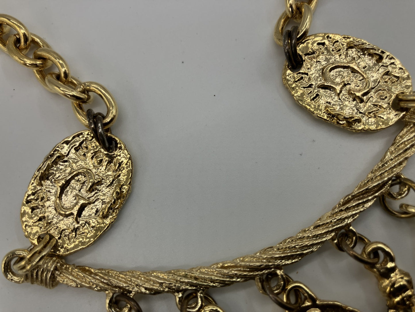 CHANEL Vintage Charm Necklace Gold Tone Coin Angel Perfume Pendant
