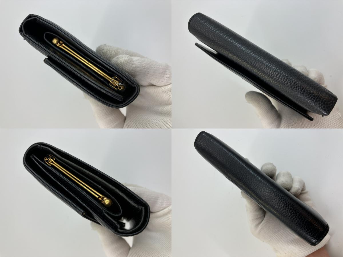 CHANEL Coco Mark Long Wallet Black Caviar Leather 18.5×10.5cm w/ Card – Snap Missing