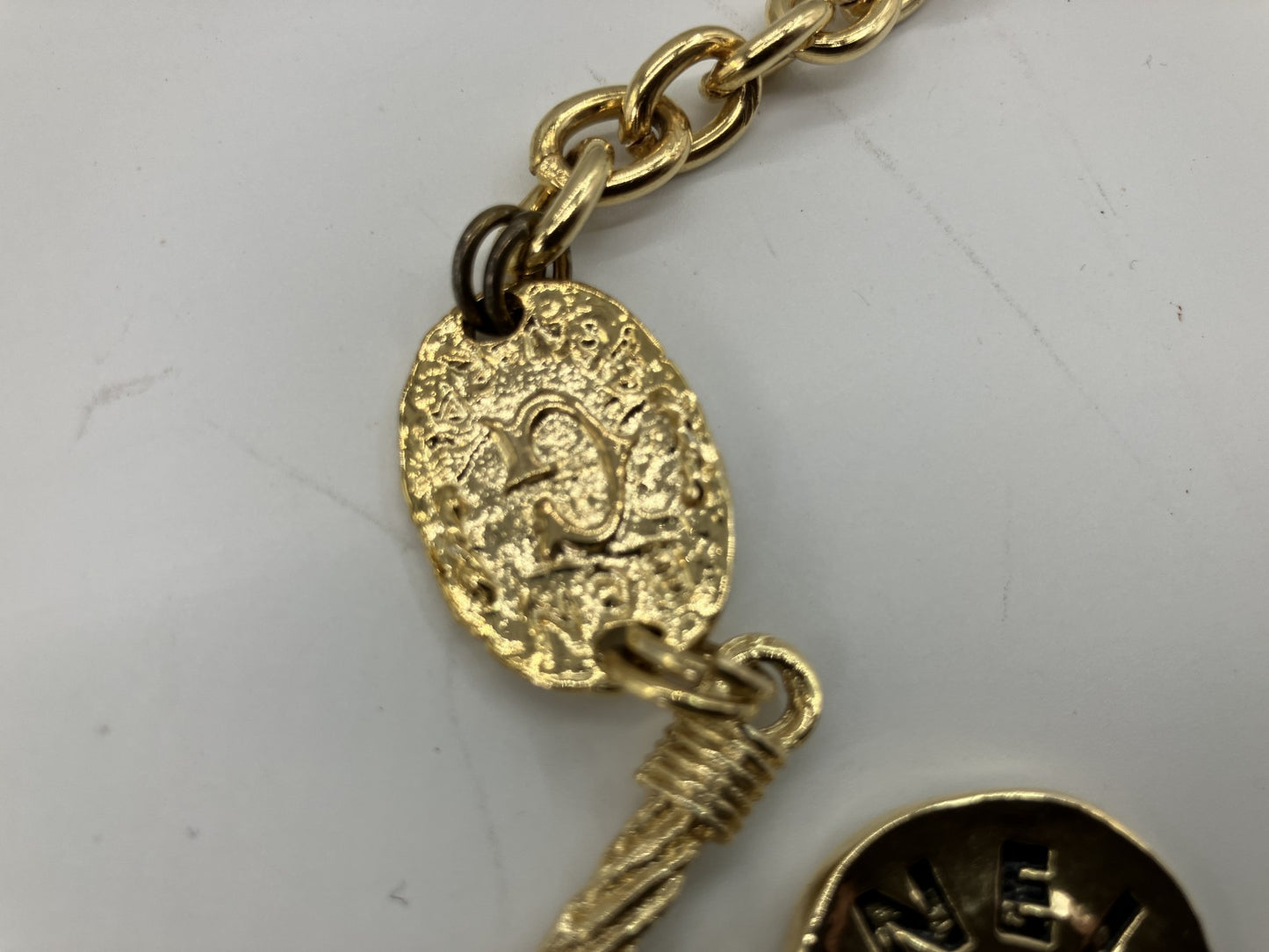 CHANEL Vintage Charm Necklace Gold Tone Coin Angel Perfume Pendant