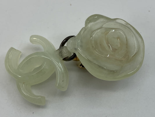 CHANEL Camellia Coco Mark Clip-On Earring Single 02P Mint Green Gold Tone