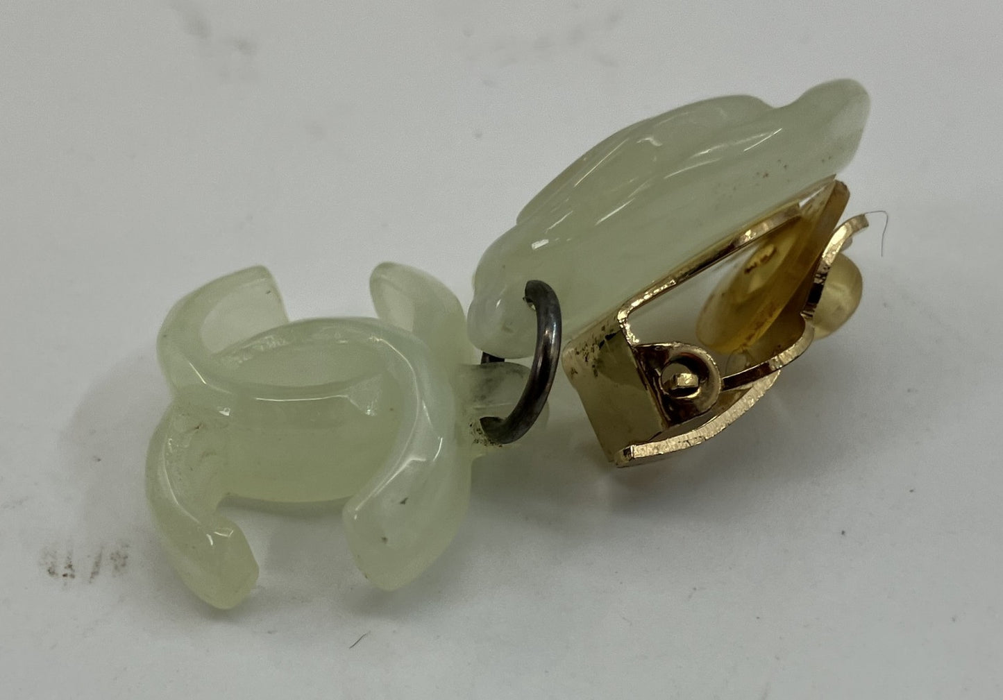 CHANEL Camellia Coco Mark Clip-On Earring Single 02P Mint Green Gold Tone