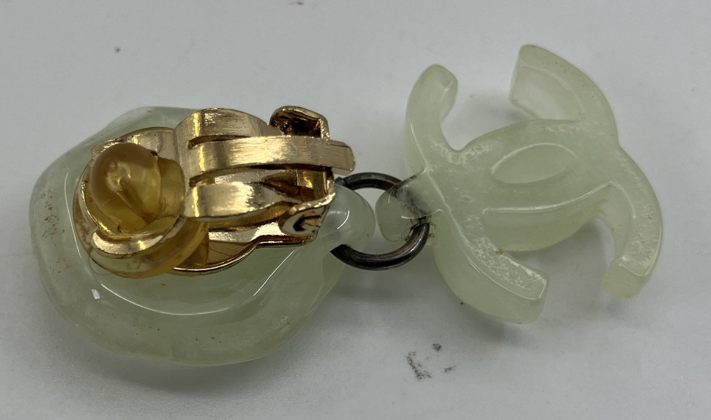 CHANEL Camellia Coco Mark Clip-On Earring Single 02P Mint Green Gold Tone