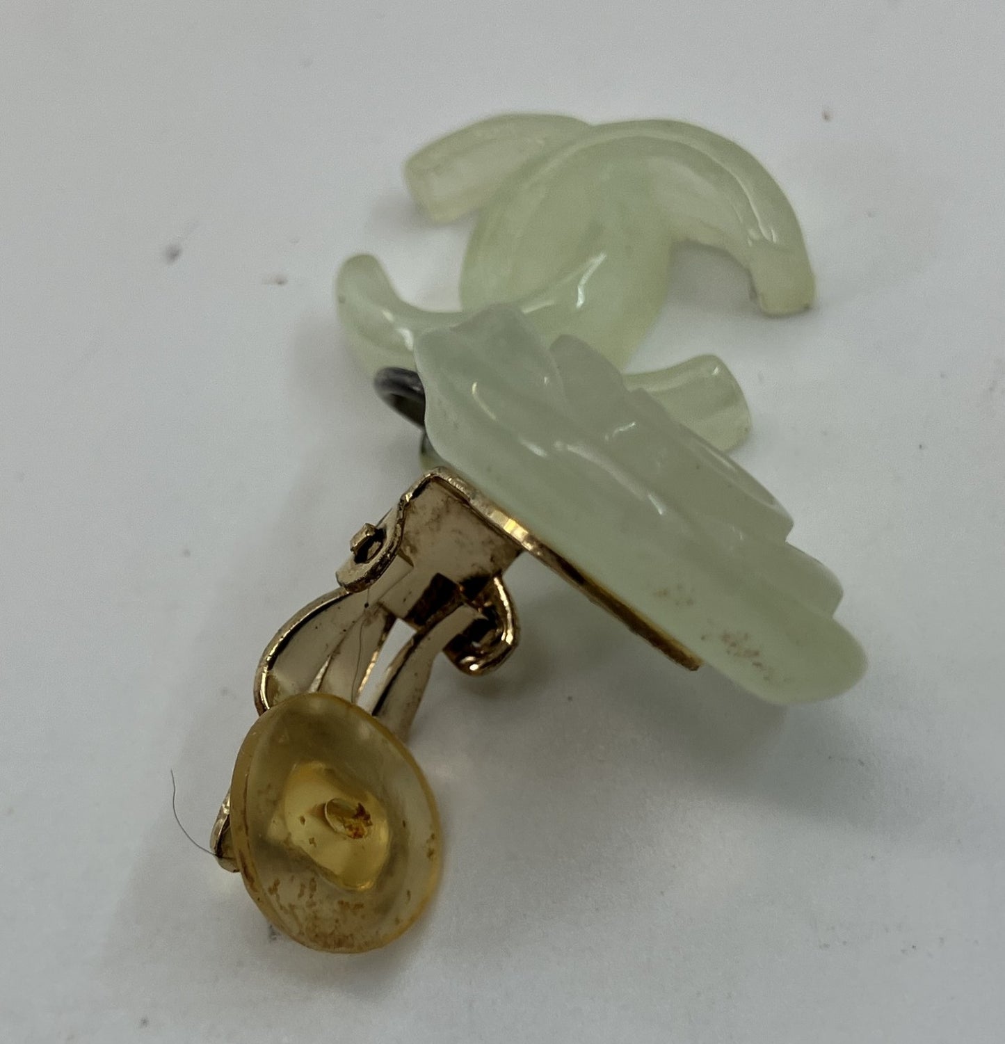 CHANEL Camellia Coco Mark Clip-On Earring Single 02P Mint Green Gold Tone