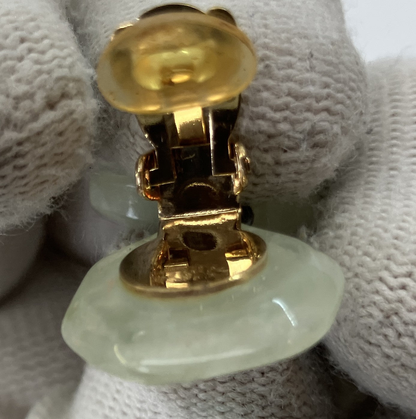 CHANEL Camellia Coco Mark Clip-On Earring Single 02P Mint Green Gold Tone