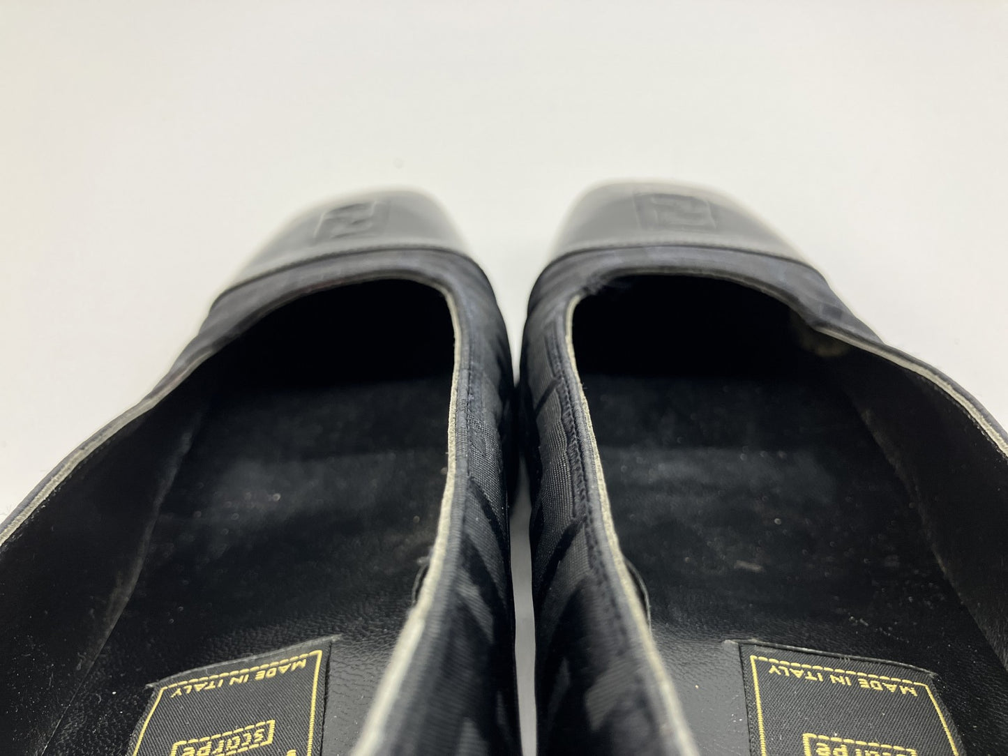 FENDI Zucca FF Logo Black Canvas Leather Pumps Block Heel EU35 US5 22cm Italy