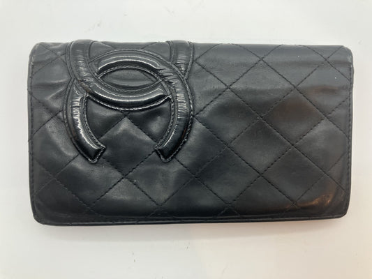 シャネル カンボンライン レザー 二つ折り長財布 ブラック ココマークシール有１２番台 送料無料