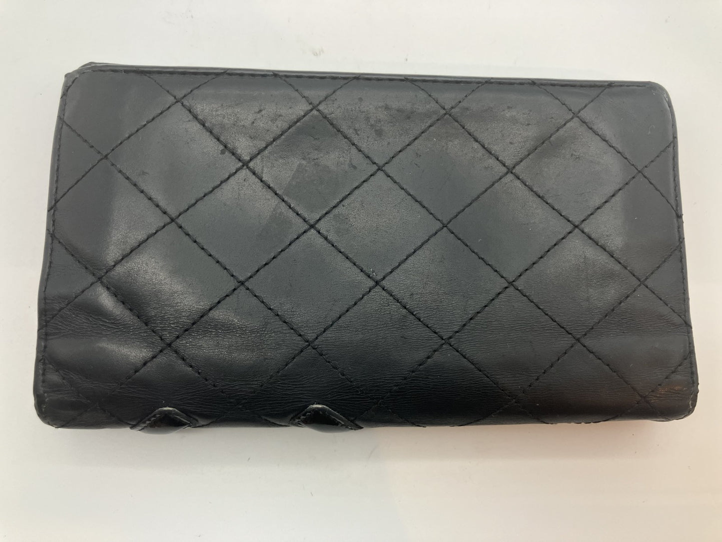 Chanel Cambon Line Leather Bifold Long Wallet Black Coco Mark with Hologram Sticker 12-Series