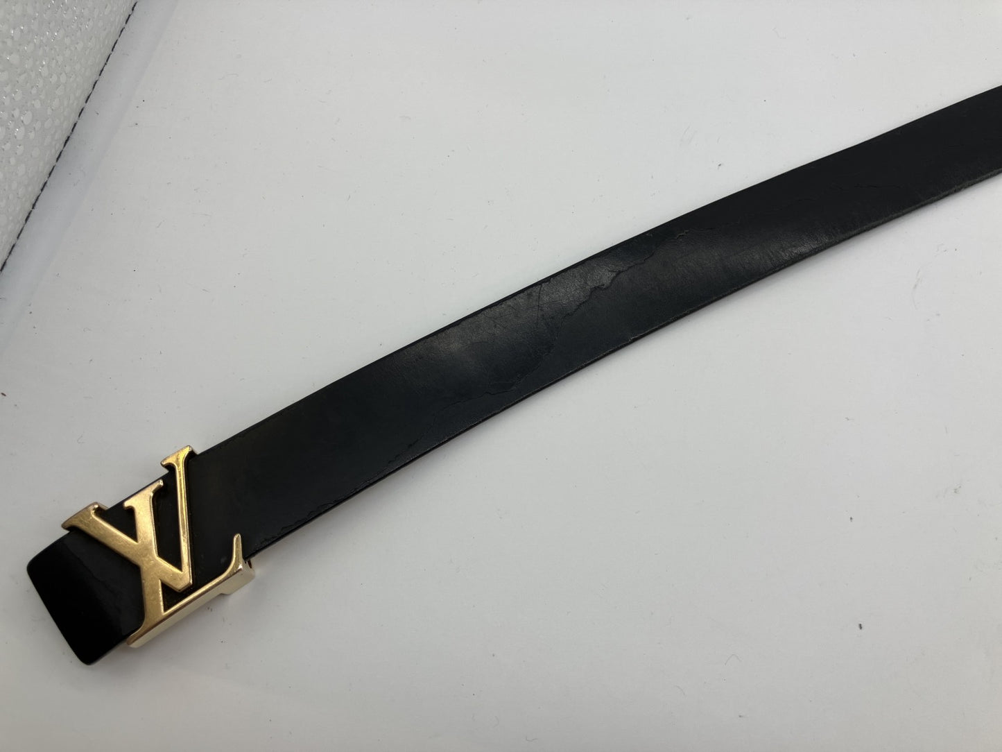 LOUIS VUITTON LV Logo Belt 90/36 Black Leather Gold Buckle 109cm