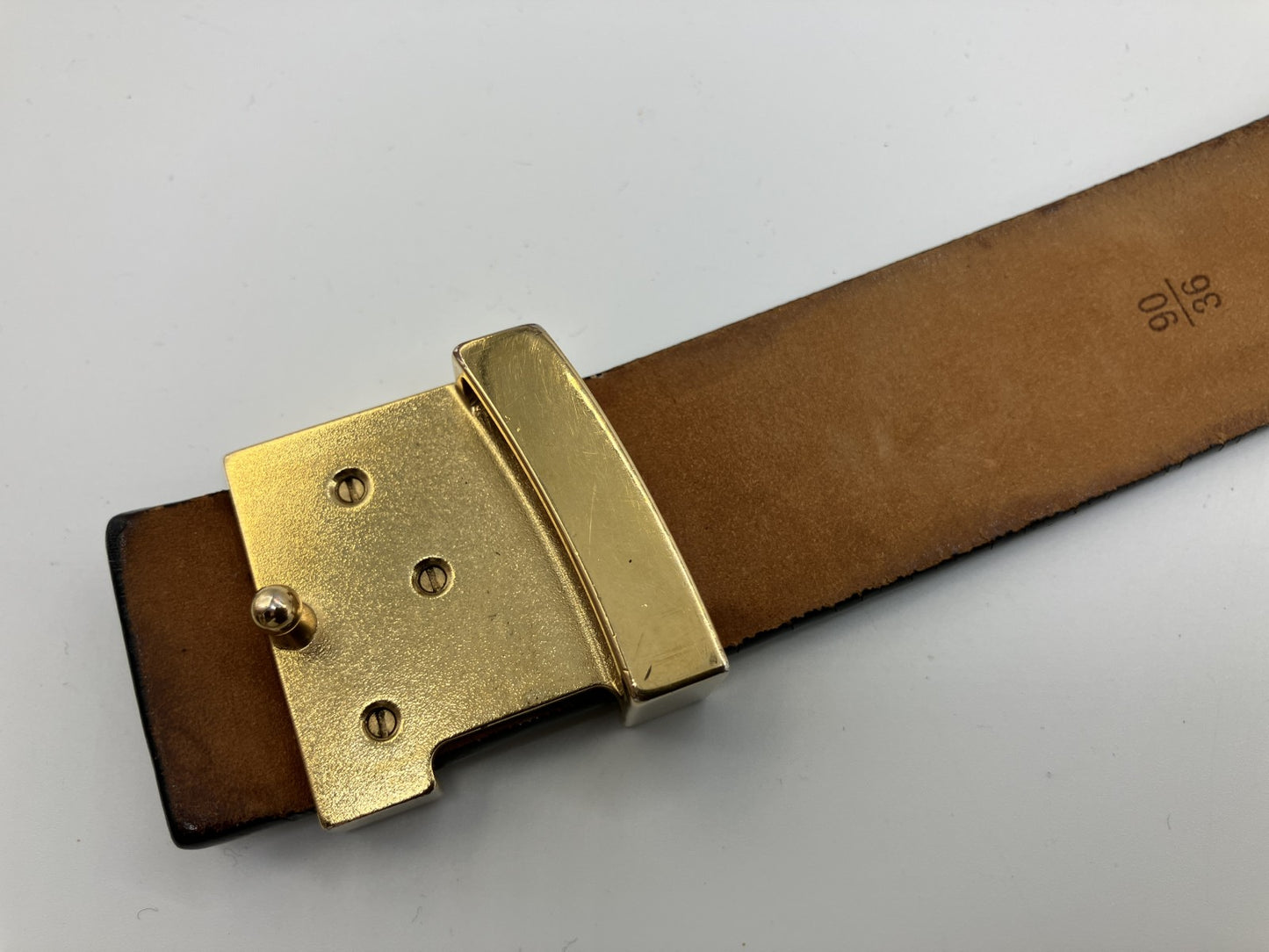 LOUIS VUITTON LV Logo Belt 90/36 Black Leather Gold Buckle 109cm