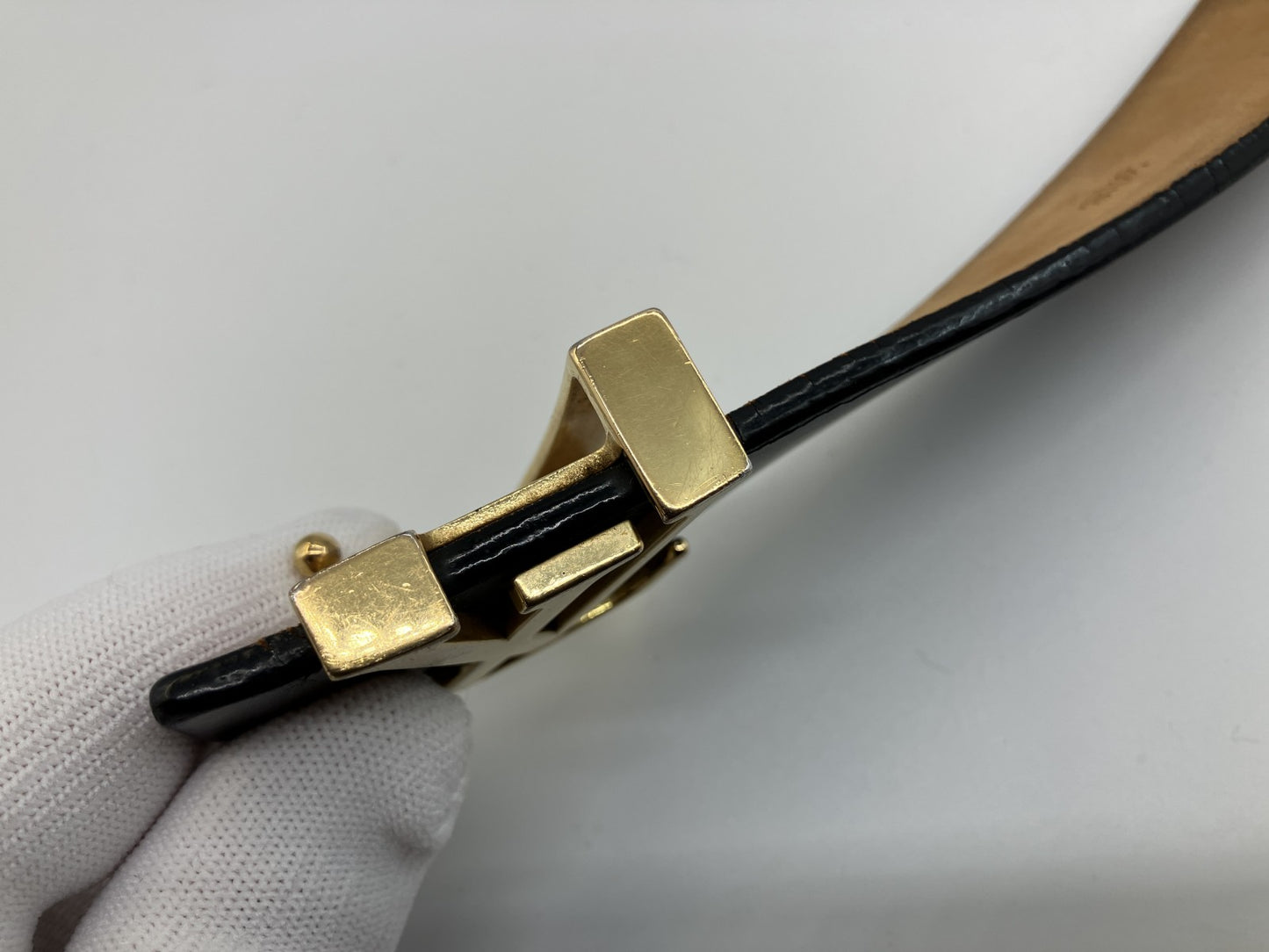 LOUIS VUITTON LV Logo Belt 90/36 Black Leather Gold Buckle 109cm