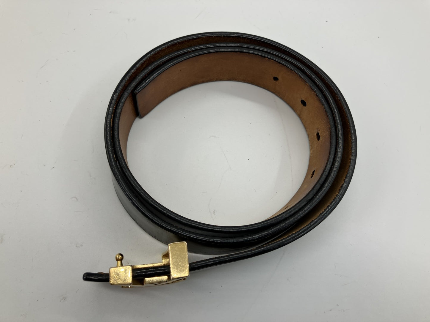 LOUIS VUITTON LV Logo Belt 90/36 Black Leather Gold Buckle 109cm
