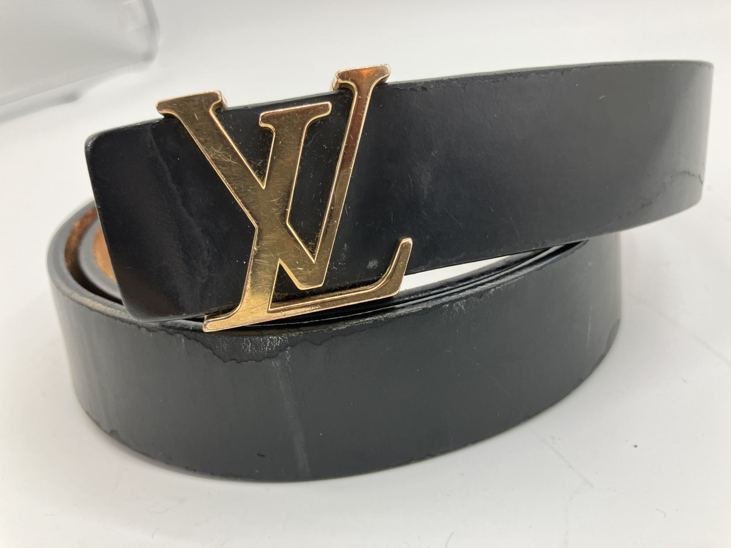 LOUIS VUITTON LV Logo Belt 90/36 Black Leather Gold Buckle 109cm