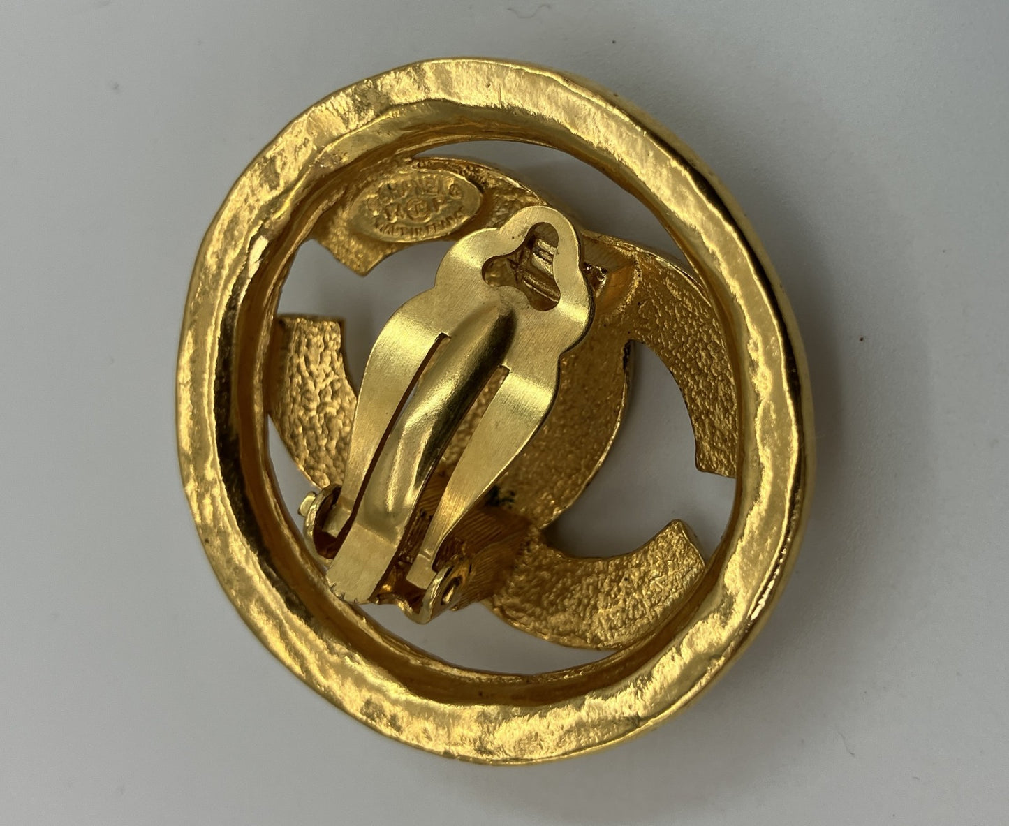 CHANEL Coco Mark Clip-On Earring 94P Vintage Gold Tone Single Piece 3.5cm Authentic