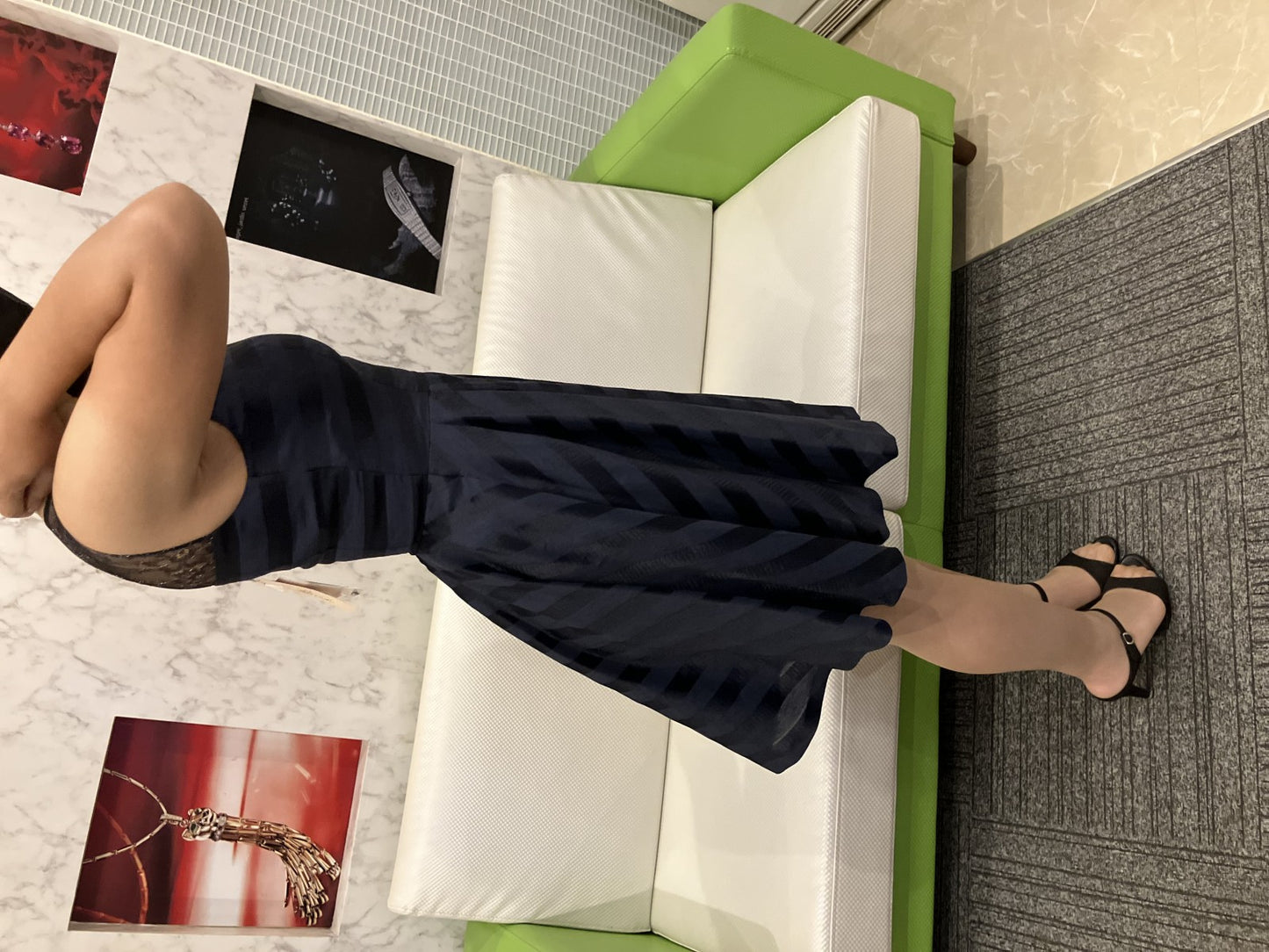 Petirobe Made in Japan Elegant dress with tag Navy x black Flare High quality Beautiful item