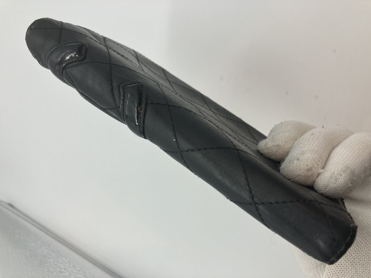 Chanel Cambon Line Leather Bifold Long Wallet Black Coco Mark with Hologram Sticker 12-Series