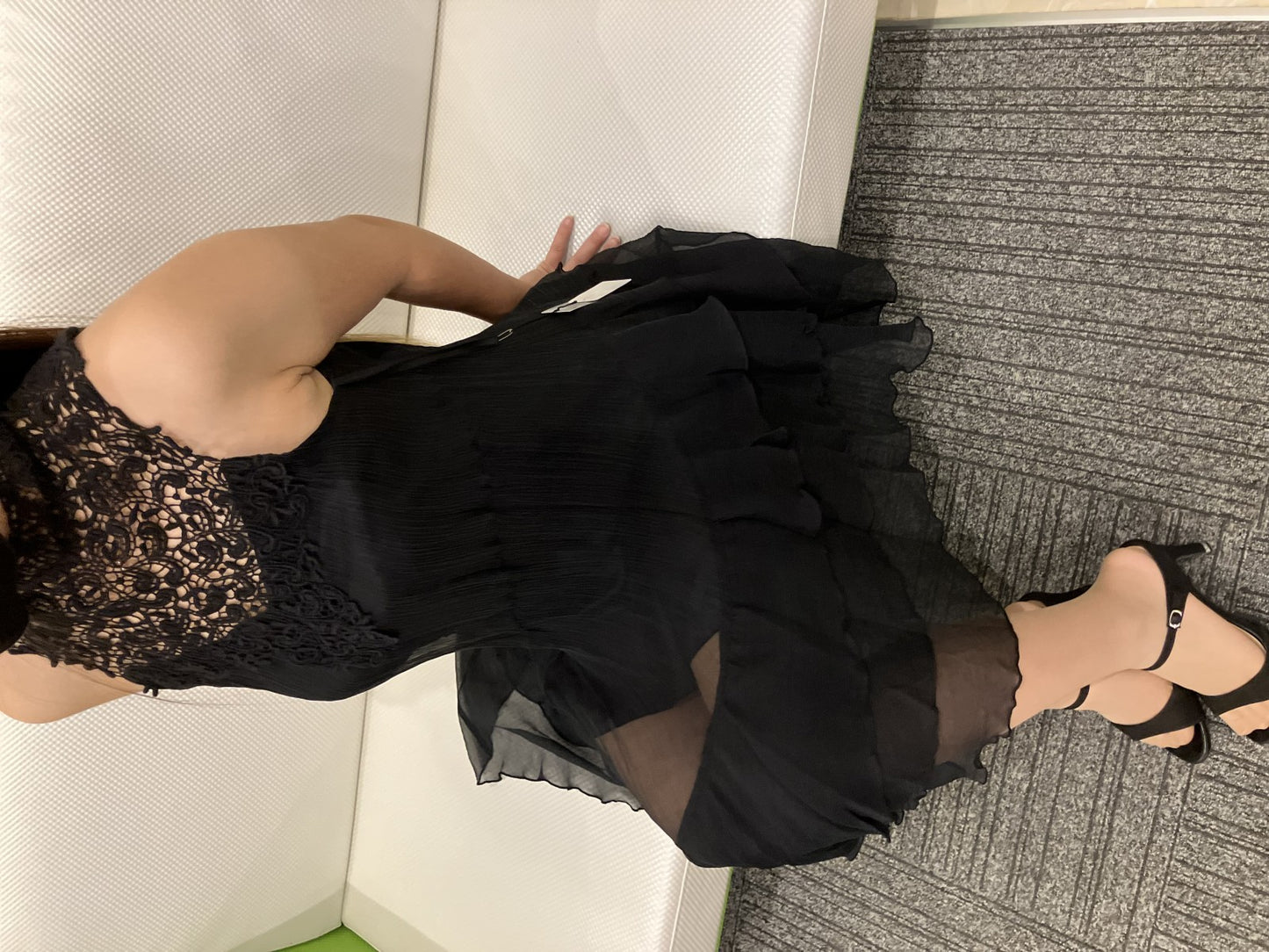 SCOT CLUB One-piece dress, black, lace-switched, pleated, 100% silk, retail price 25,000 yen, size 9, , formal, in good condition