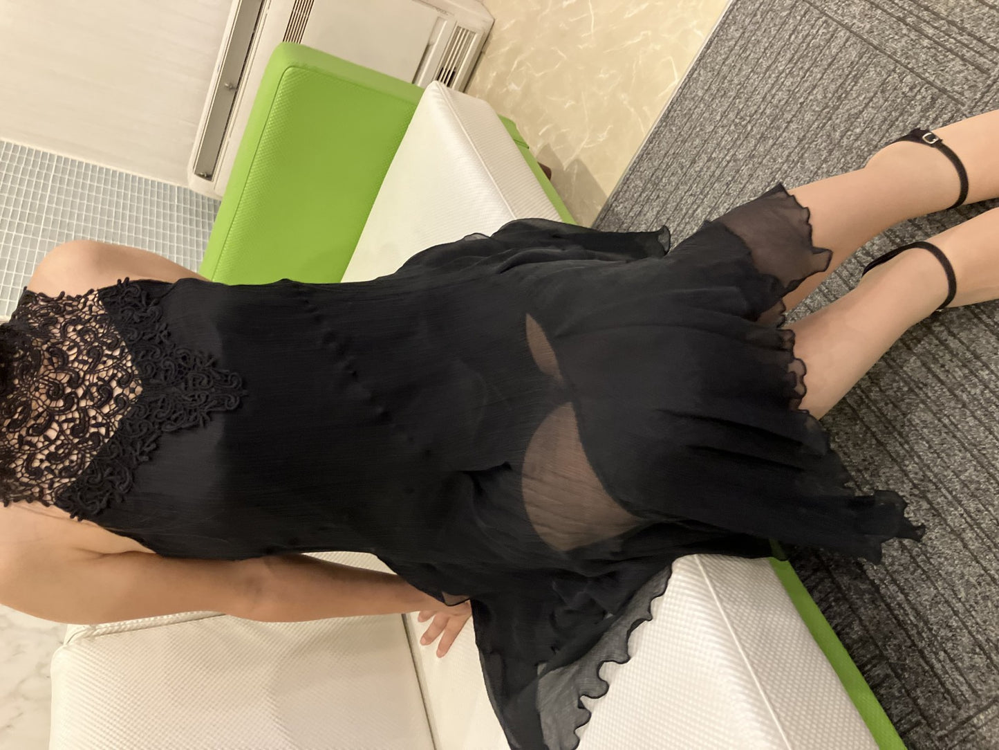 SCOT CLUB One-piece dress, black, lace-switched, pleated, 100% silk, retail price 25,000 yen, size 9, , formal, in good condition