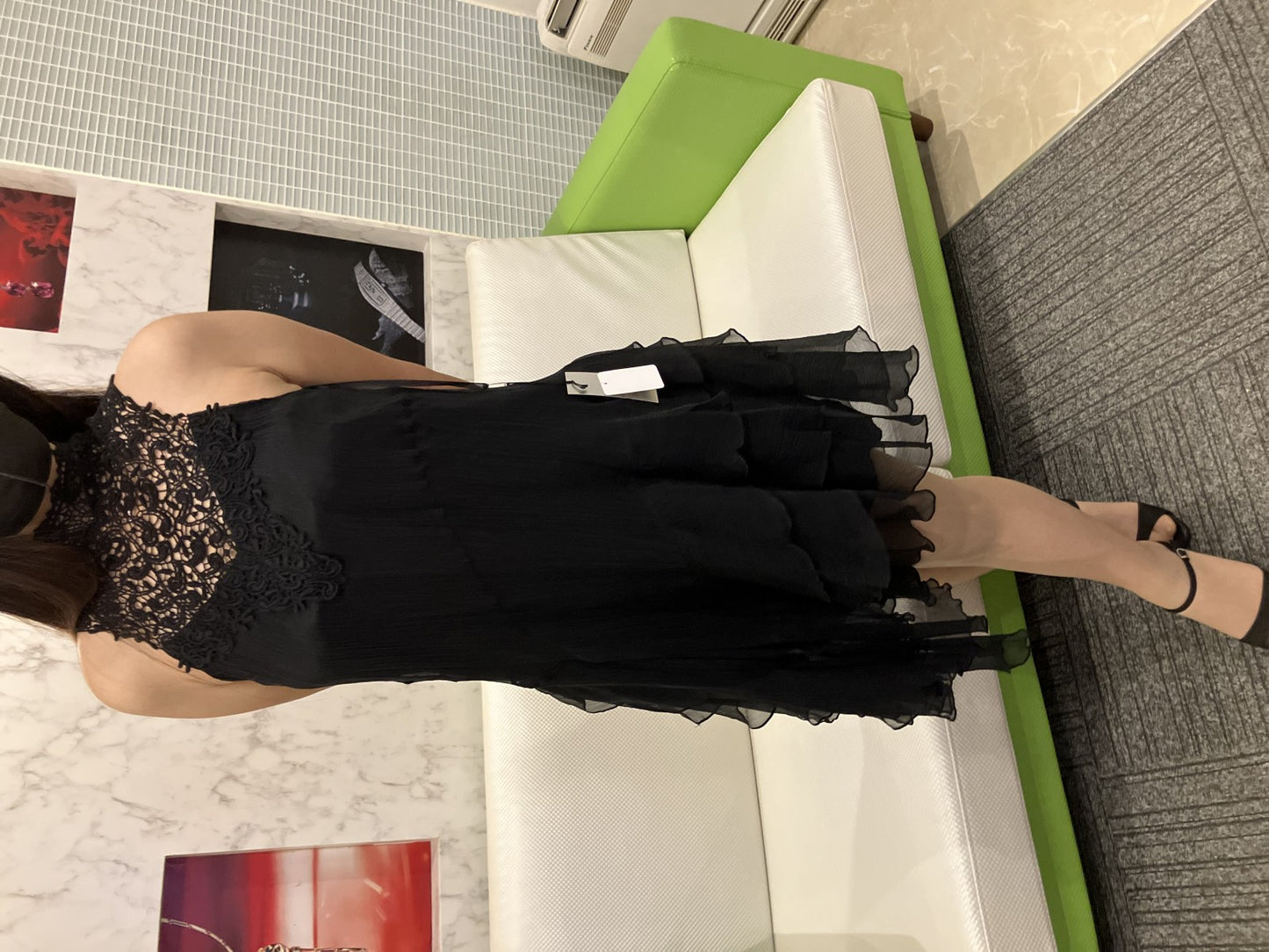 SCOT CLUB One-piece dress, black, lace-switched, pleated, 100% silk, retail price 25,000 yen, size 9, , formal, in good condition