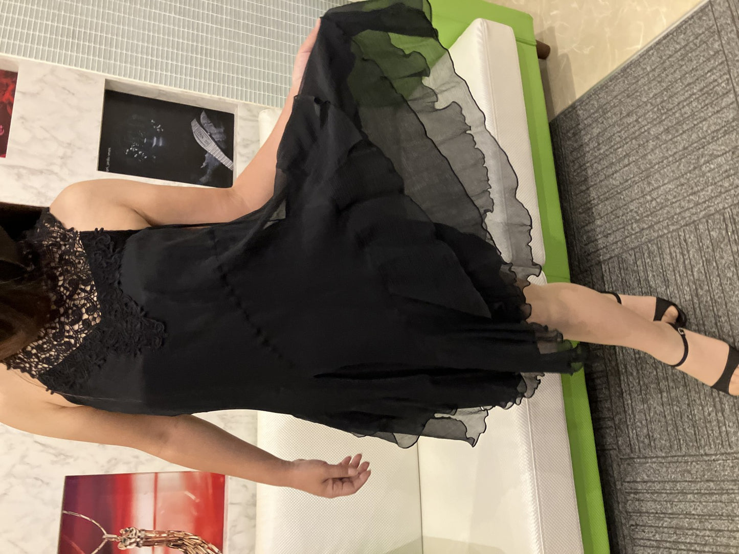 SCOT CLUB One-piece dress, black, lace-switched, pleated, 100% silk, retail price 25,000 yen, size 9, , formal, in good condition
