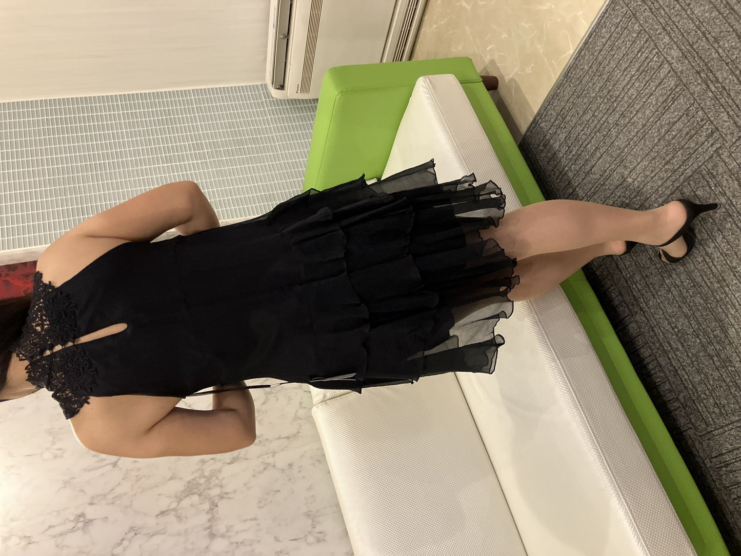 SCOT CLUB One-piece dress, black, lace-switched, pleated, 100% silk, retail price 25,000 yen, size 9, , formal, in good condition