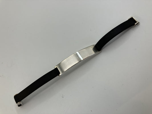 Gucci Silver Bracelet SV925 Black Rubber Band 17cm Unisex Authentic 925 Sterling Vintage Jewelry