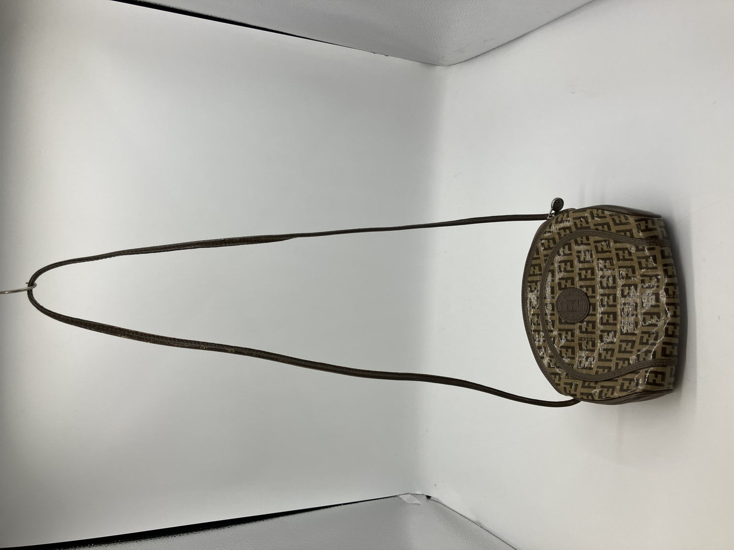 FENDI Zucca FF Canvas Shoulder Bag Brown Beige Small Crossbody Italy