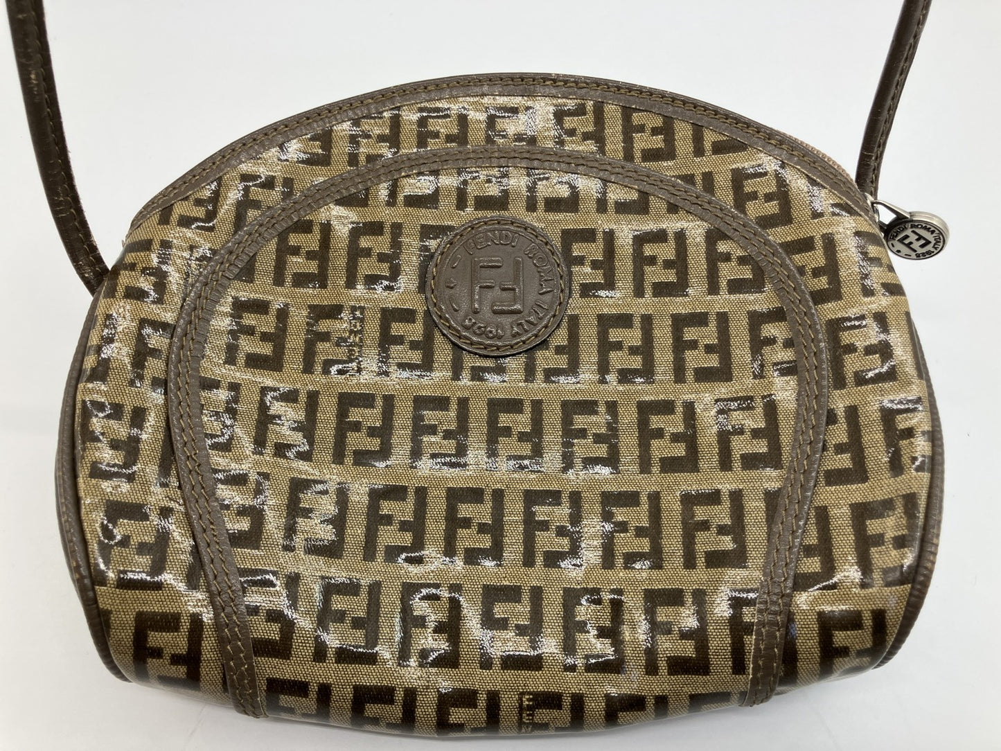 FENDI Zucca FF Canvas Shoulder Bag Brown Beige Small Crossbody Italy