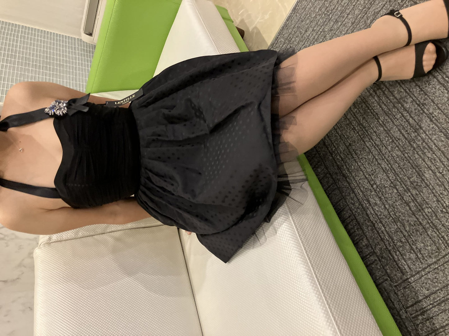 In good condition, tried on only, LENTILLE Luxe halter dress, black, with jewels, size 9A-M, made in Japan, retail price 36,000 yen,