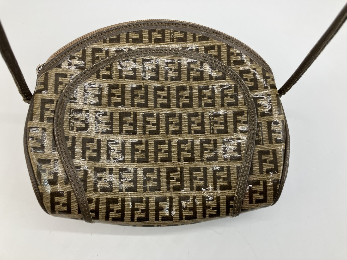 FENDI Zucca FF Canvas Shoulder Bag Brown Beige Small Crossbody Italy
