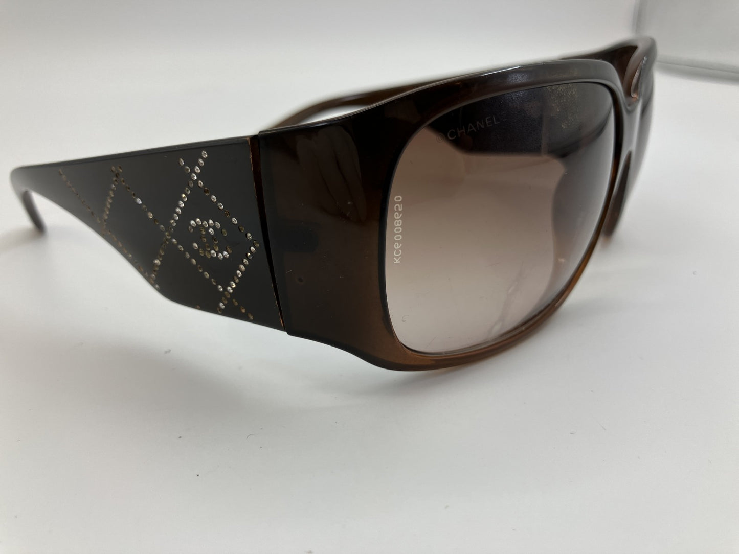 CHANEL 5808-B C.830/13 Sunglasses 64mm Brown Gradient Italy Rhinestone Logo