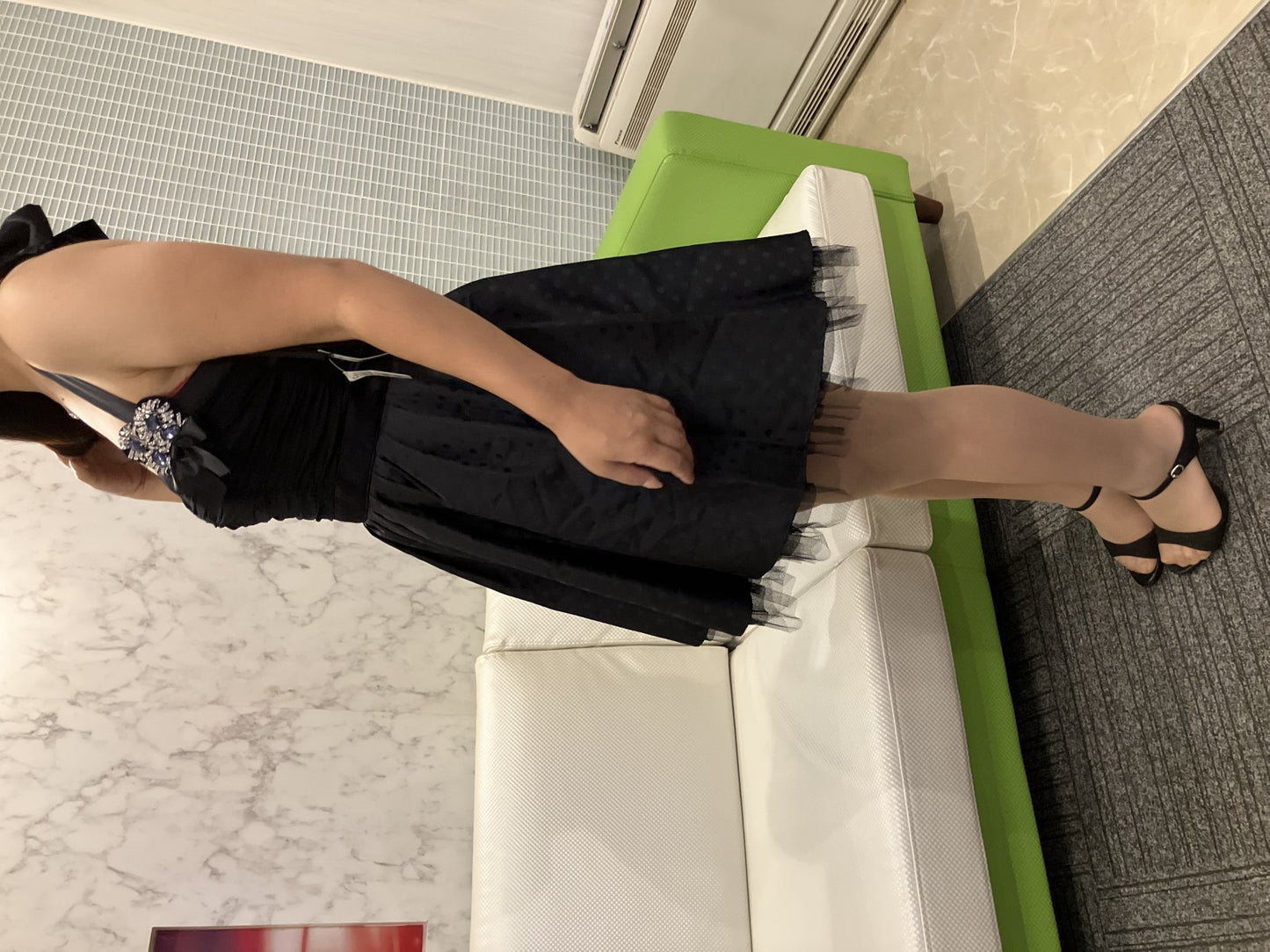 In good condition, tried on only, LENTILLE Luxe halter dress, black, with jewels, size 9A-M, made in Japan, retail price 36,000 yen,