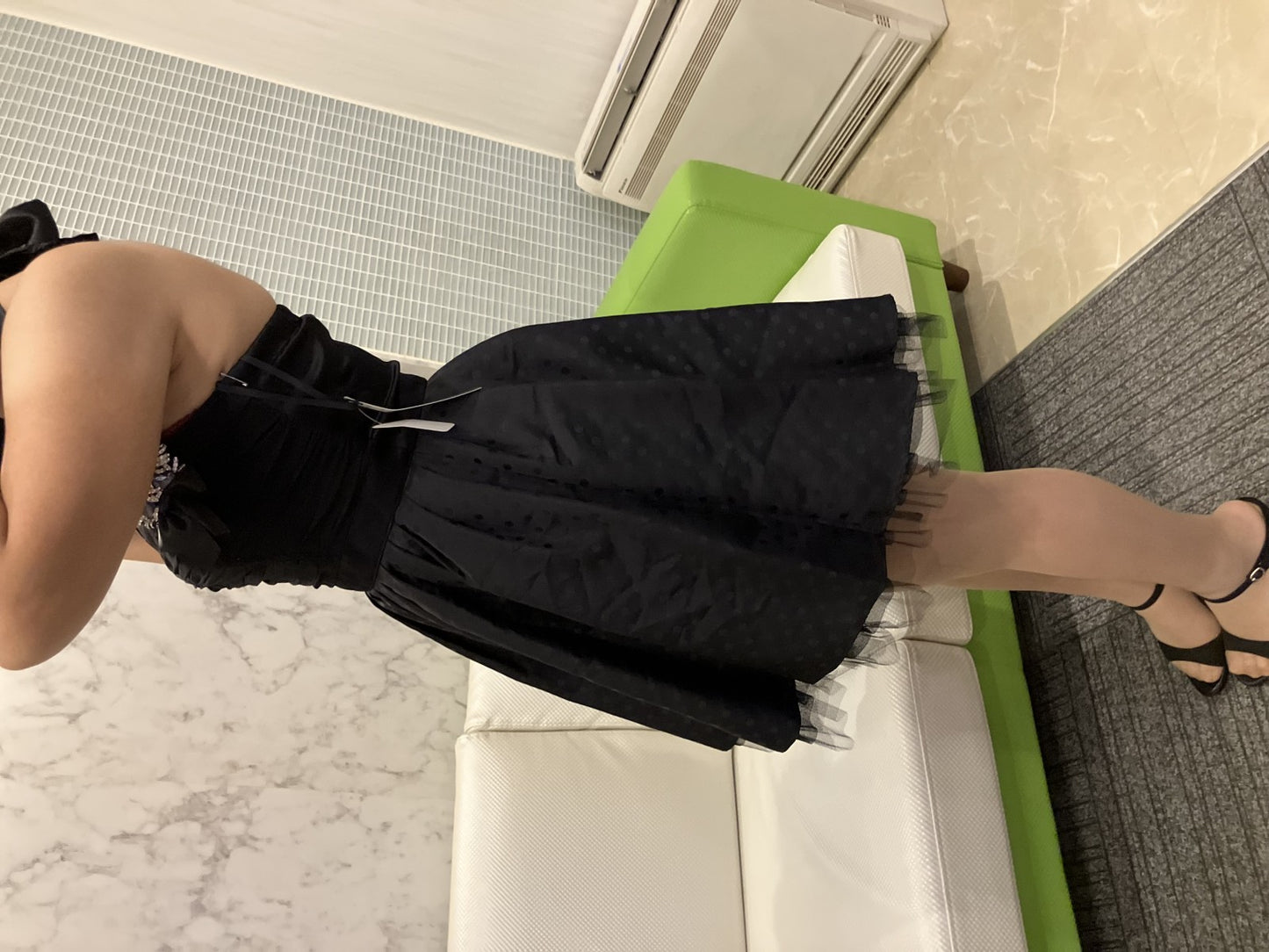 In good condition, tried on only, LENTILLE Luxe halter dress, black, with jewels, size 9A-M, made in Japan, retail price 36,000 yen,