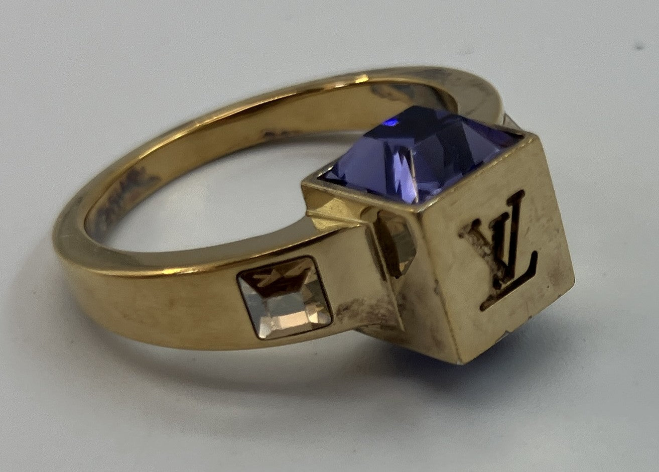 LOUIS VUITTON Gamble Ring Gold Tone Size JP11 US5.5-6 EU51-52 Purple Stone