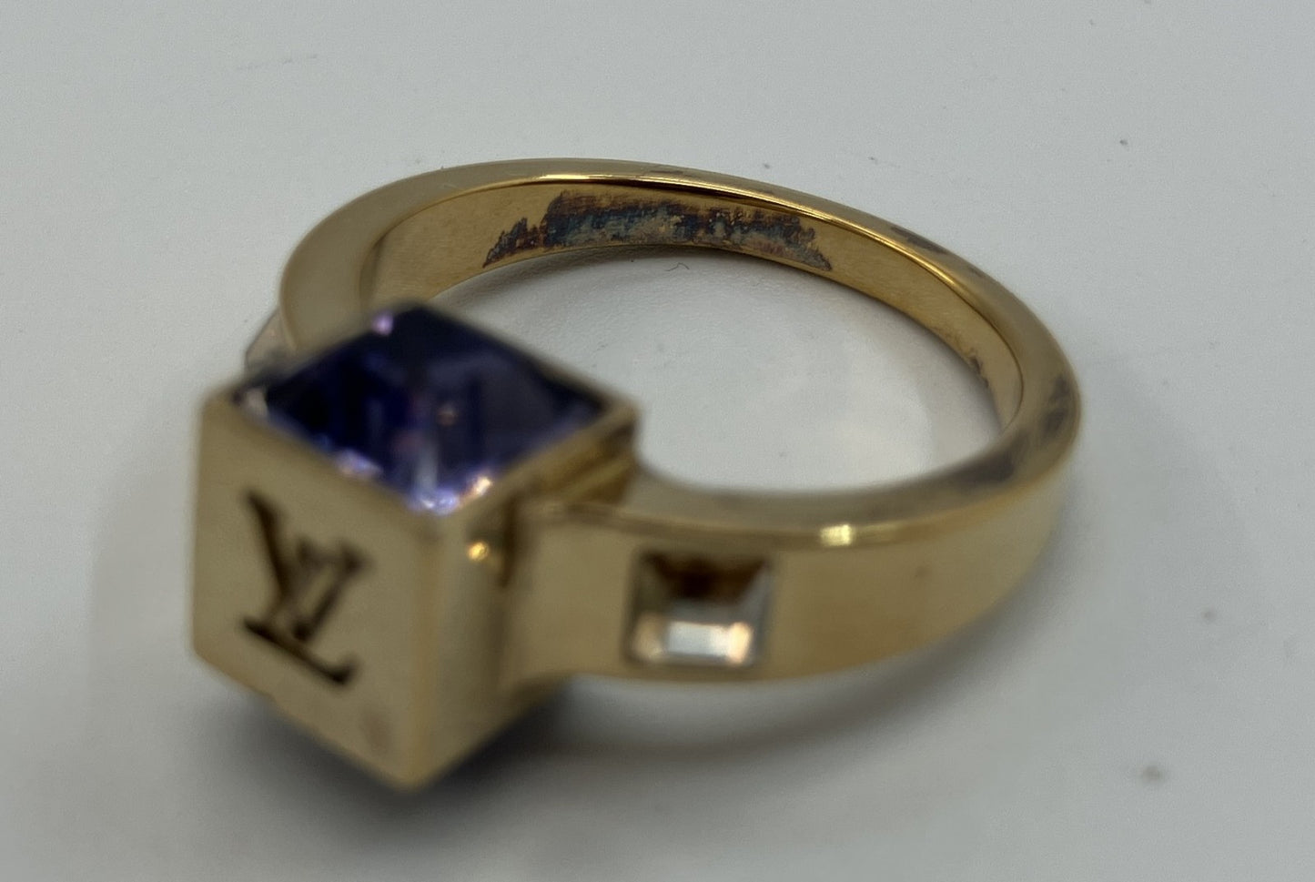 LOUIS VUITTON Gamble Ring Gold Tone Size JP11 US5.5-6 EU51-52 Purple Stone