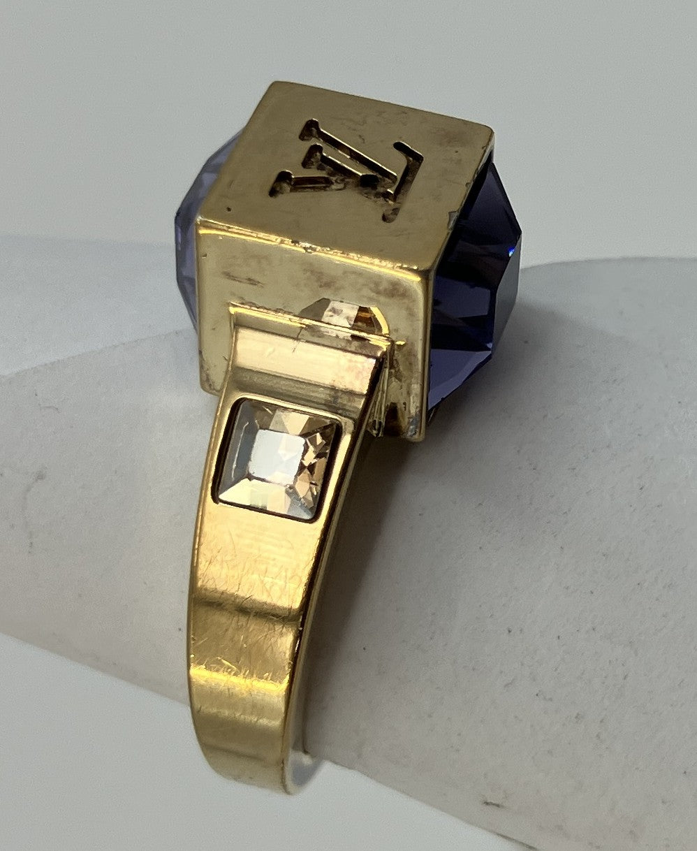 LOUIS VUITTON Gamble Ring Gold Tone Size JP11 US5.5-6 EU51-52 Purple Stone