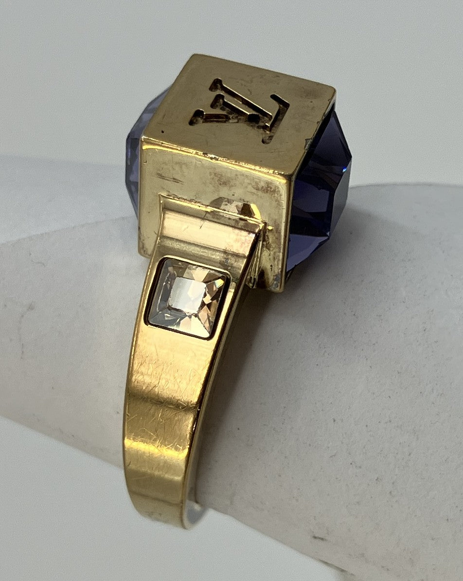 LOUIS VUITTON Gamble Ring Gold Tone Size JP11 US5.5-6 EU51-52 Purple Stone