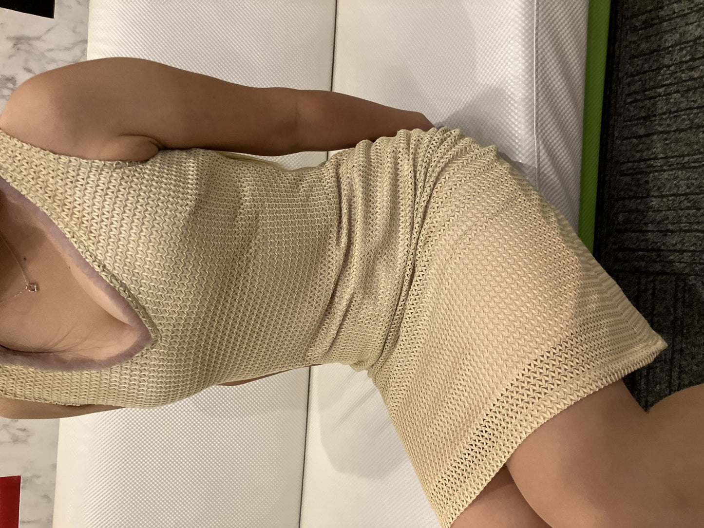 TOCCA One-piece dress, beige brown, sleeveless, pink lining, size 4, total length around 43.3",