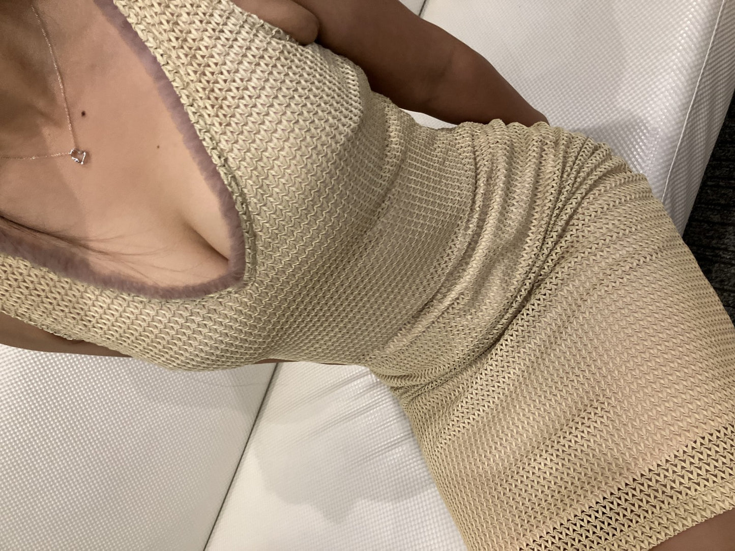 TOCCA One-piece dress, beige brown, sleeveless, pink lining, size 4, total length around 43.3",