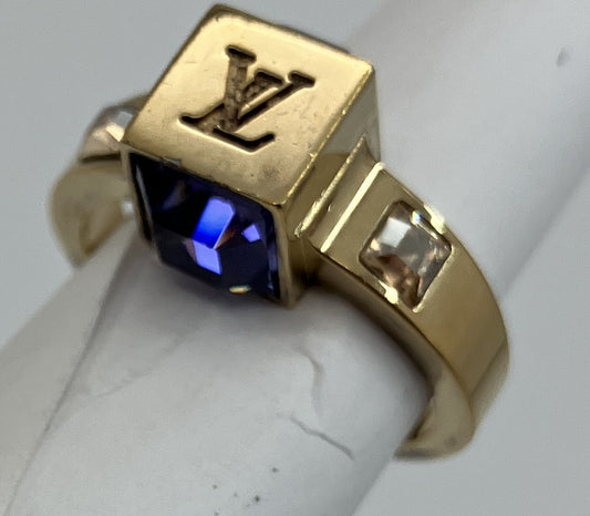 LOUIS VUITTON Gamble Ring Gold Tone Size JP11 US5.5-6 EU51-52 Purple Stone