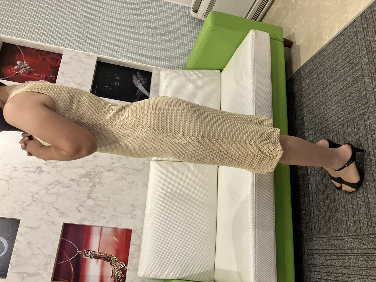 TOCCA One-piece dress, beige brown, sleeveless, pink lining, size 4, total length around 43.3",