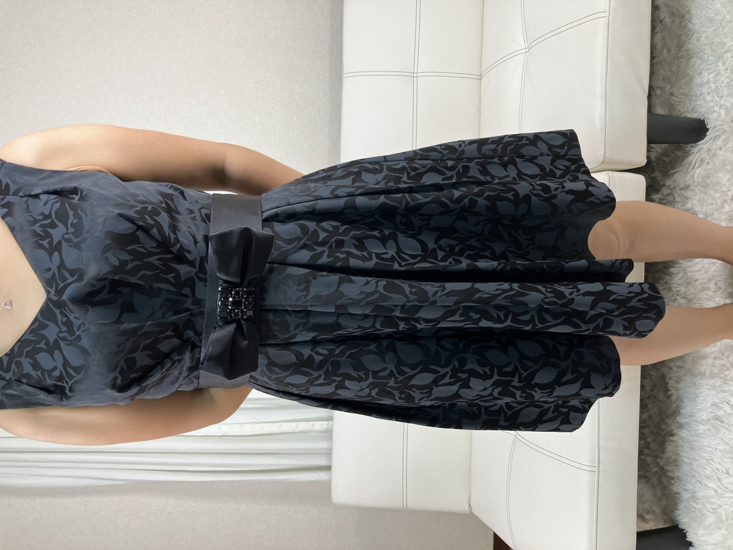 Made in Japan Black Floral Jacquard Dress Ribbon Belt Rhinestone Fit Flare