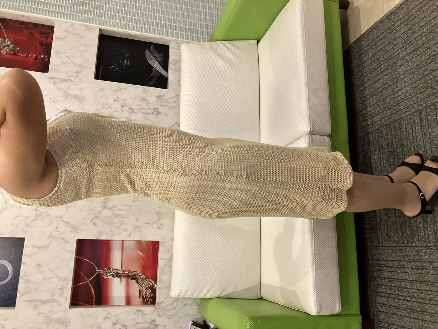 TOCCA One-piece dress, beige brown, sleeveless, pink lining, size 4, total length around 43.3",