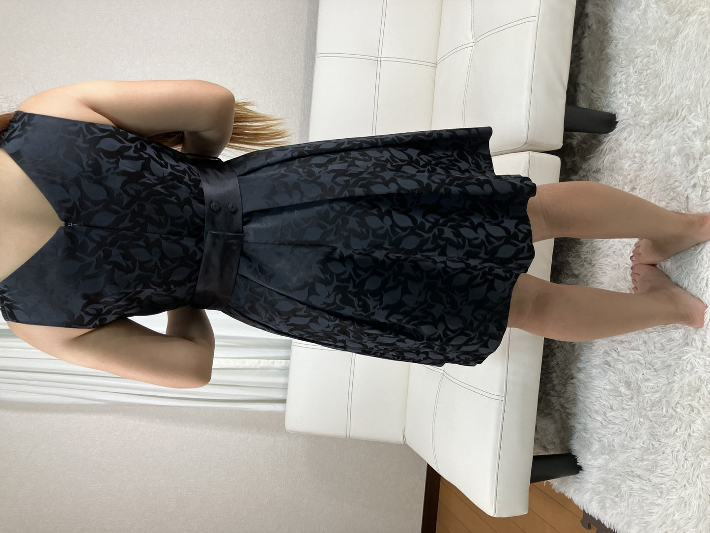 Made in Japan Black Floral Jacquard Dress Ribbon Belt Rhinestone Fit Flare