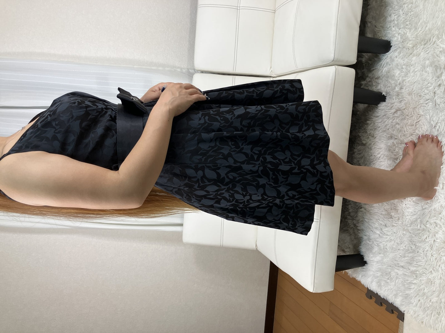 Made in Japan Black Floral Jacquard Dress Ribbon Belt Rhinestone Fit Flare