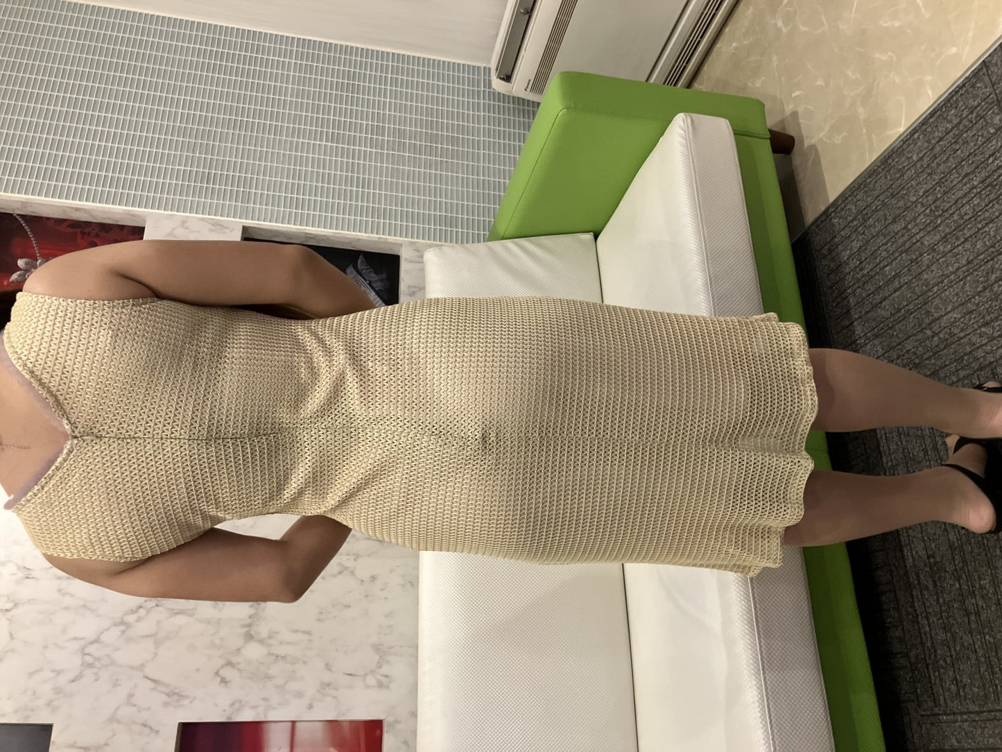 TOCCA One-piece dress, beige brown, sleeveless, pink lining, size 4, total length around 43.3",