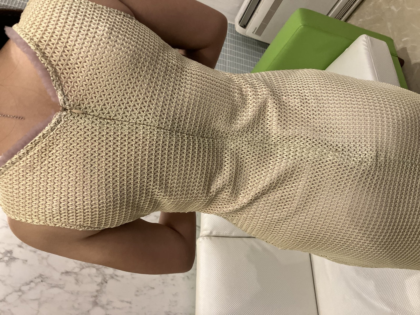 TOCCA One-piece dress, beige brown, sleeveless, pink lining, size 4, total length around 43.3",