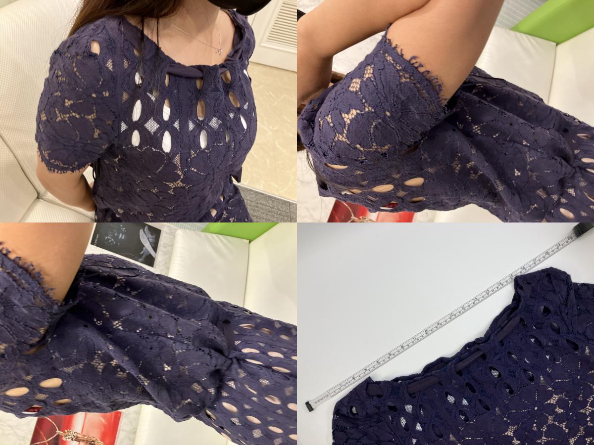 LANVIN Lace dress, dark purple navy, lined, size 34, elegant, high-class,